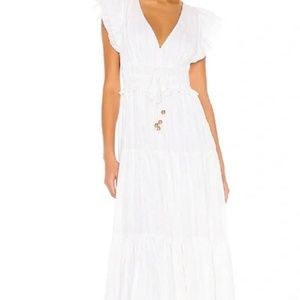 KARINA GRIMALDI KARLA METALLIC MIDI DRESS  WHITE/ GOLD SIZE XS / USED